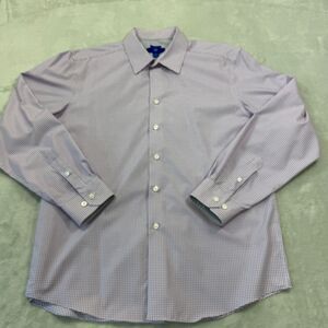 Egara XL Purple White Check 100% Cotton Button-Down Shirt Made Madagascar